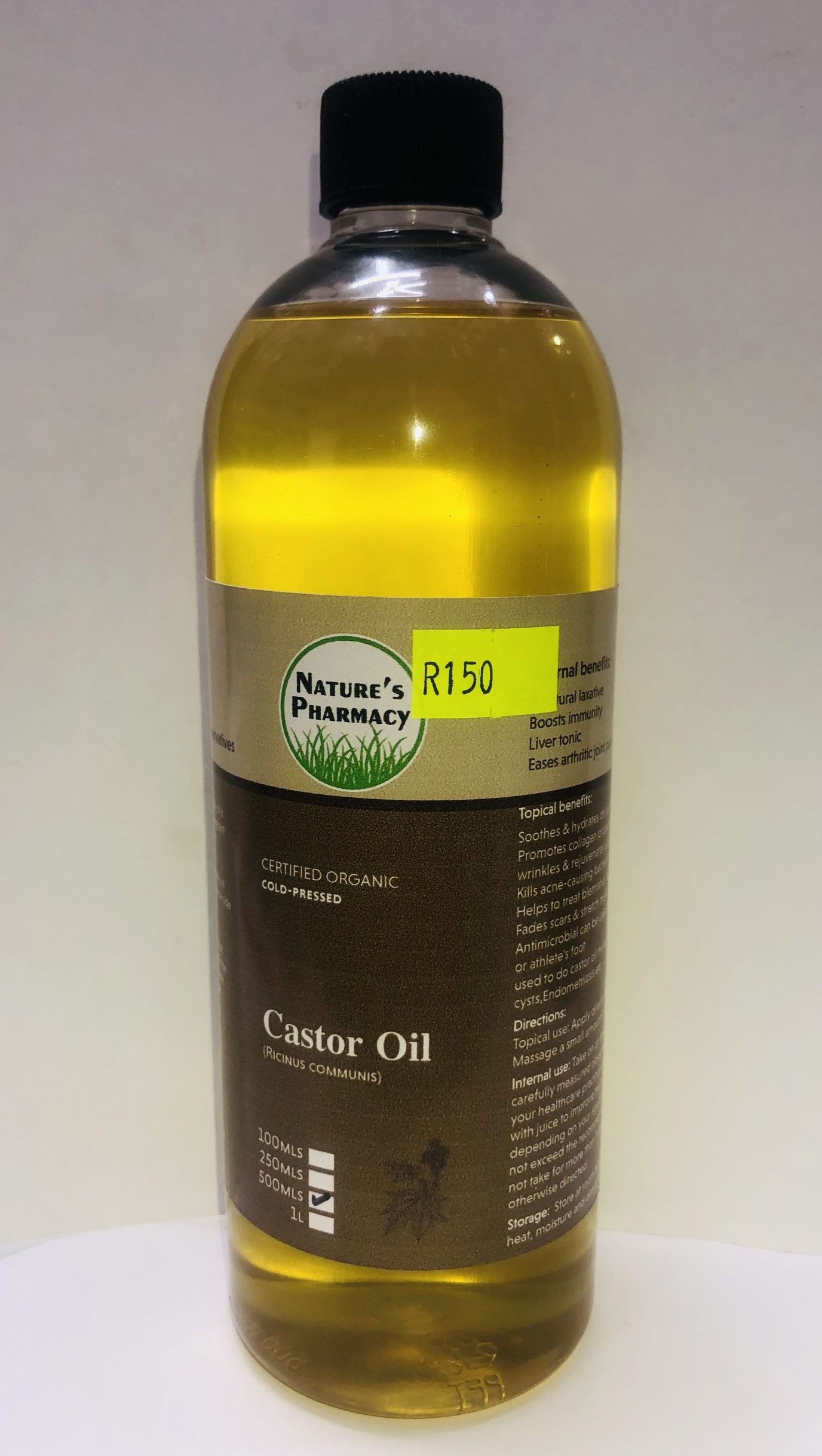 ORGANIC CASTOR OIL COLD PRESSED HEXANE FREE 500MLS