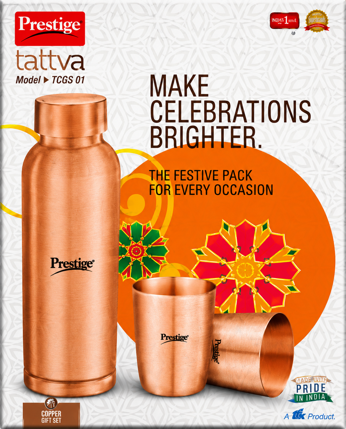 Prestige Copper Bottle & Glass Gift Set (Copper Wellness Set)