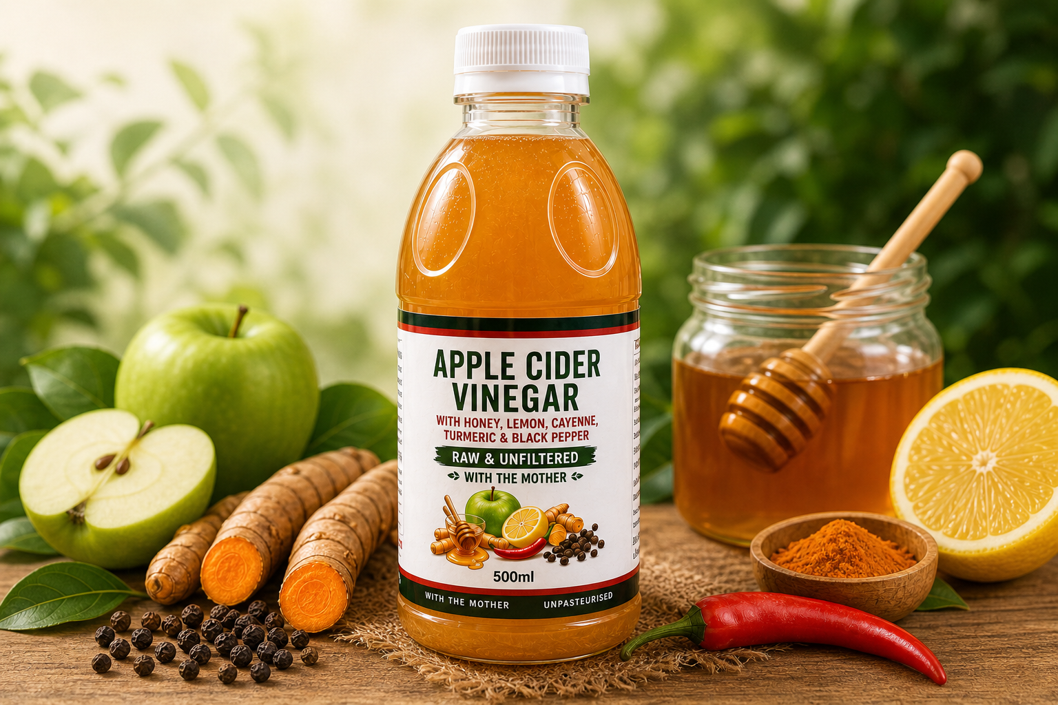 Apple cider vinegar with honey,lemon,cayenne and Turmeric